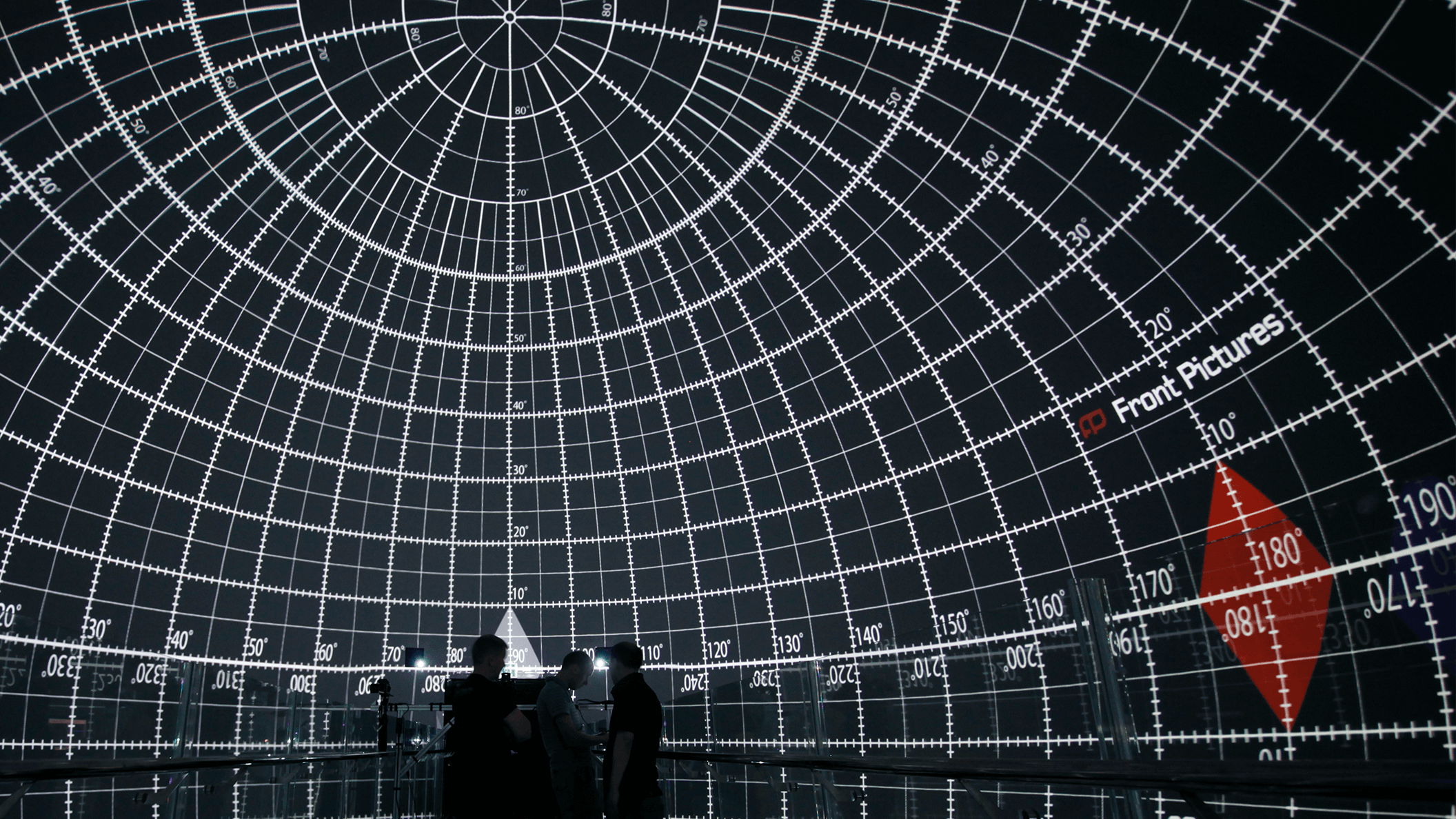 Screenberry team working on the multi-camera projection calibration of a Space 360 spherical projection theater