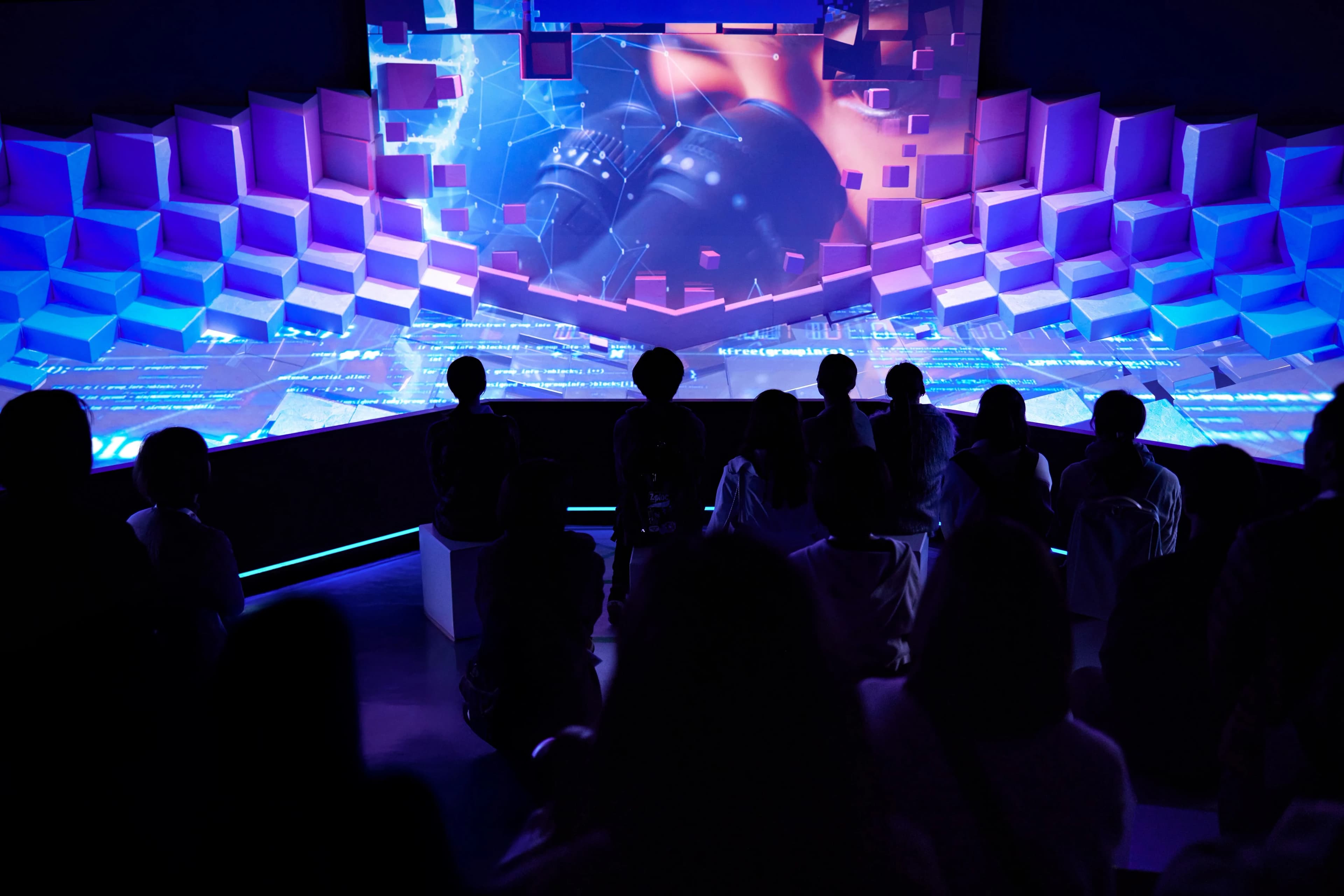 People looking at projection mapping, powered by a Screenberry media server at the UK Pavilion, Expo 2025 Osaka.