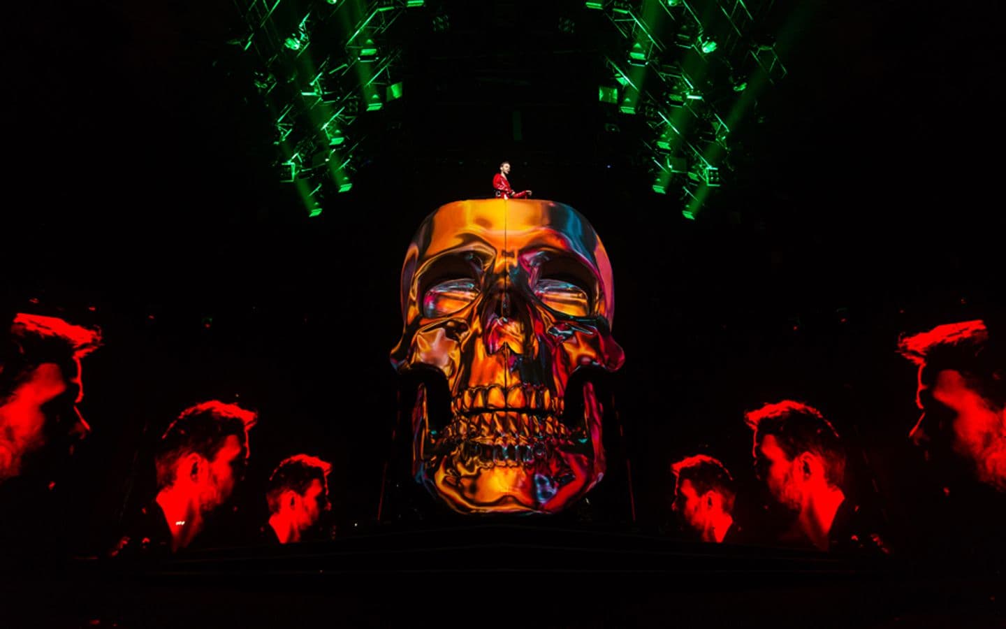 Projection mapping onto a large scale skull prop at Max Barskih Concert