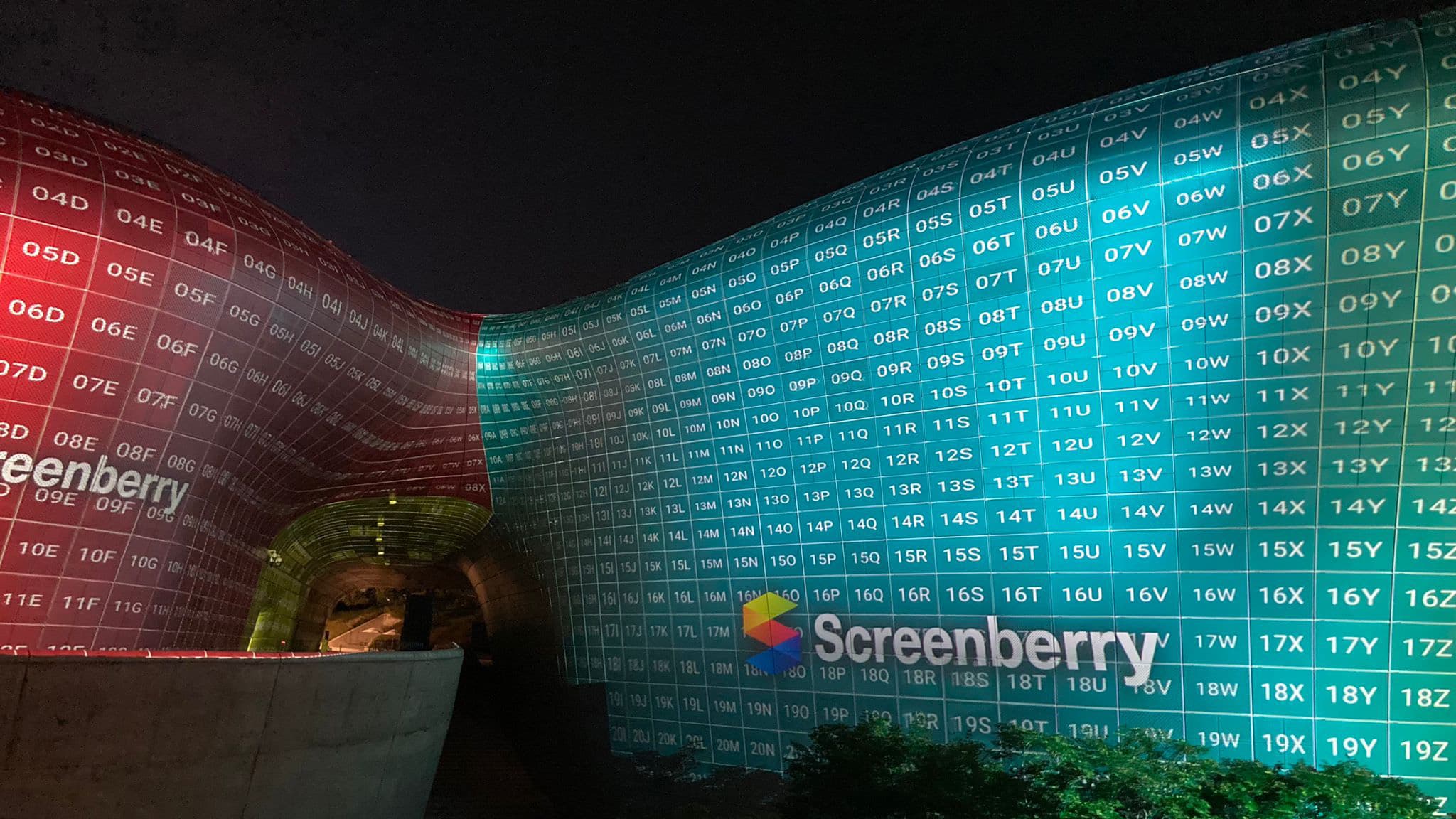 Screenberry generated calibration grid for projection mapping onto the Dongdaemun Design Plaza