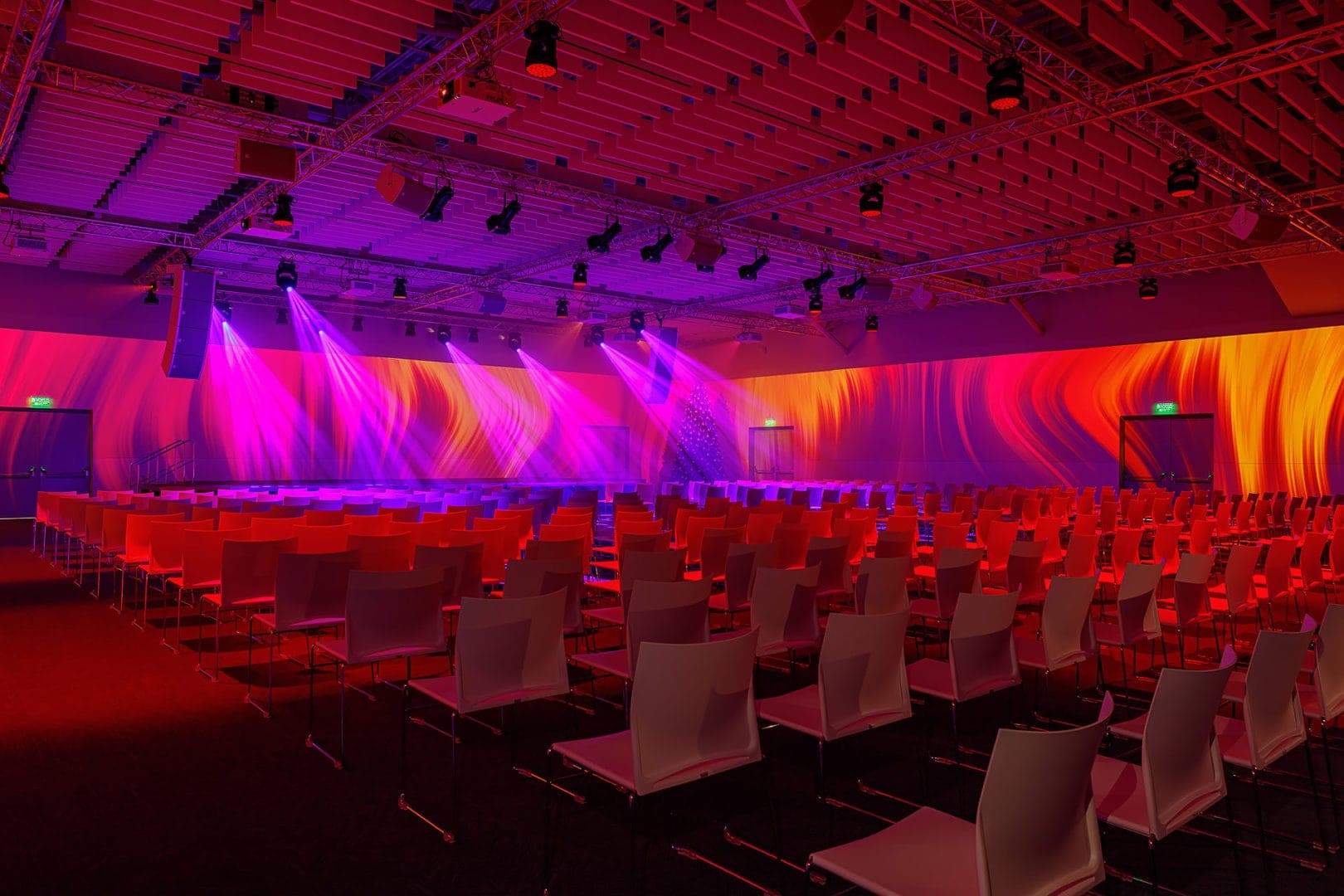 Barvy event hall boasting a 270-degree panoramic projection powered by a Screenberry media server