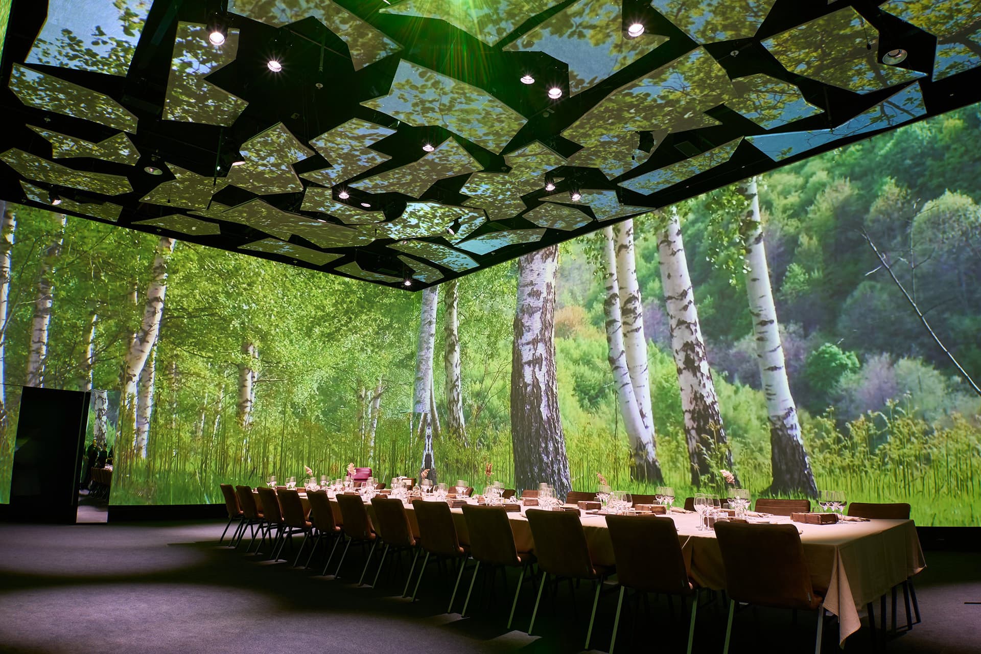 Screenberry-driven immersive projections at Move5D restaurant and event space