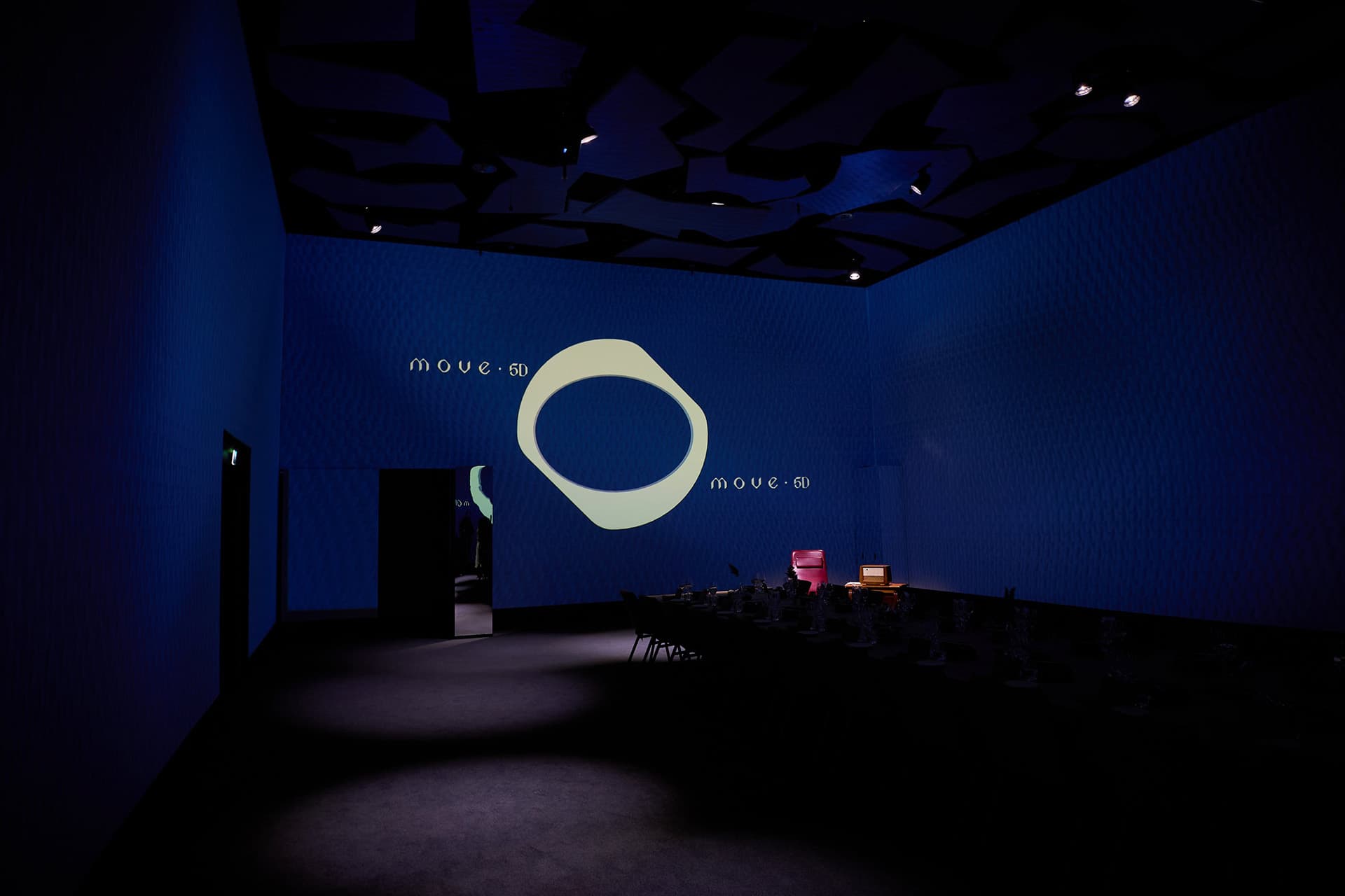 Screenberry-driven immersive projections on the walls and ceiling at Move5D restaurant and event space