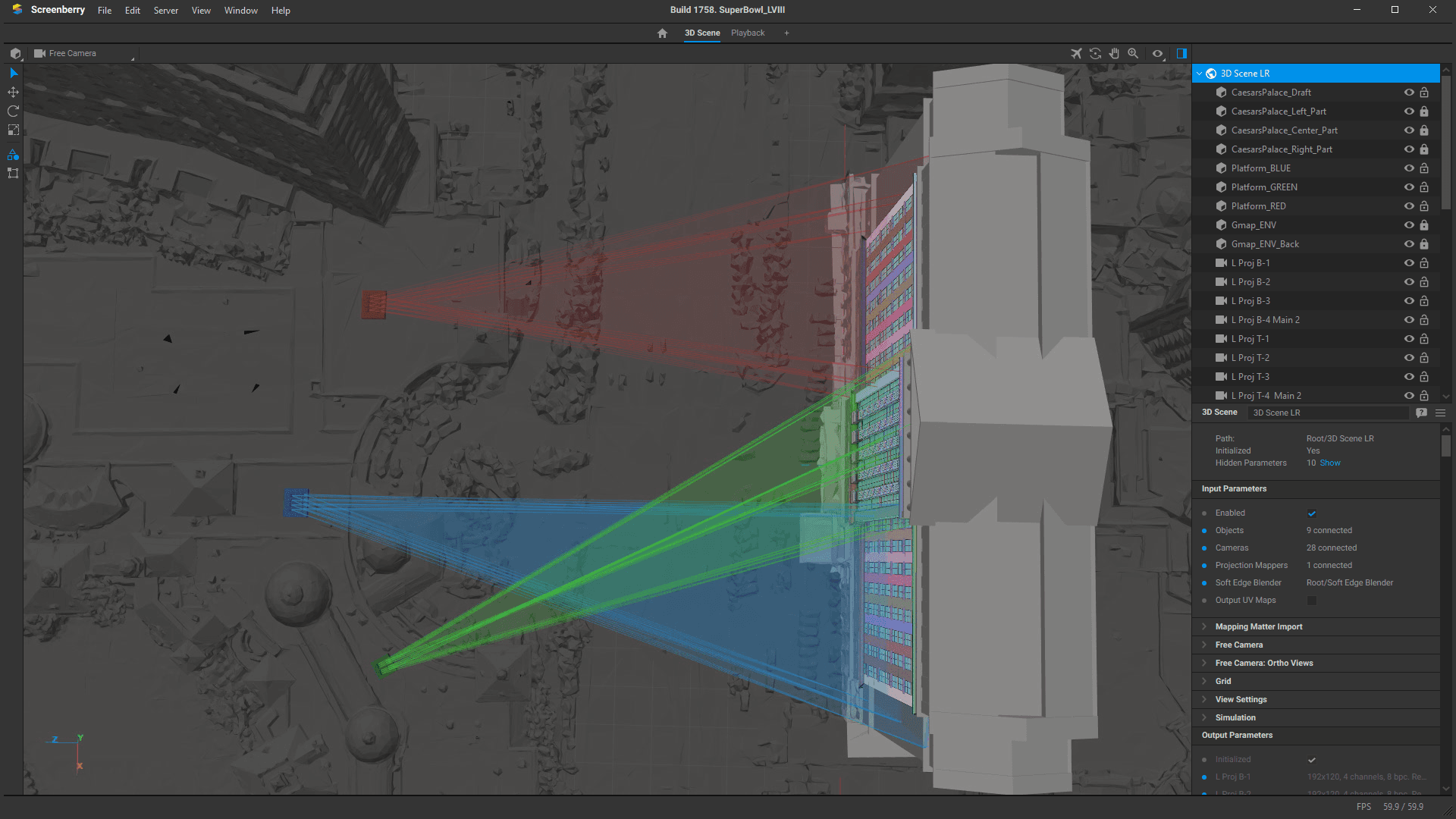 Screenberry 3D scene interface for Caesars Palace projection mapping