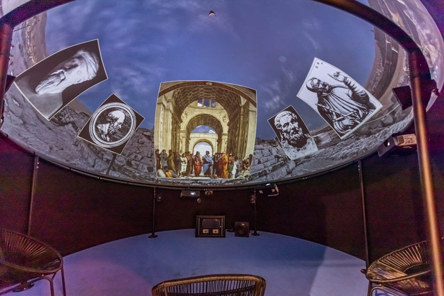 The interior of a portable dome theater powered by Screenberry media server