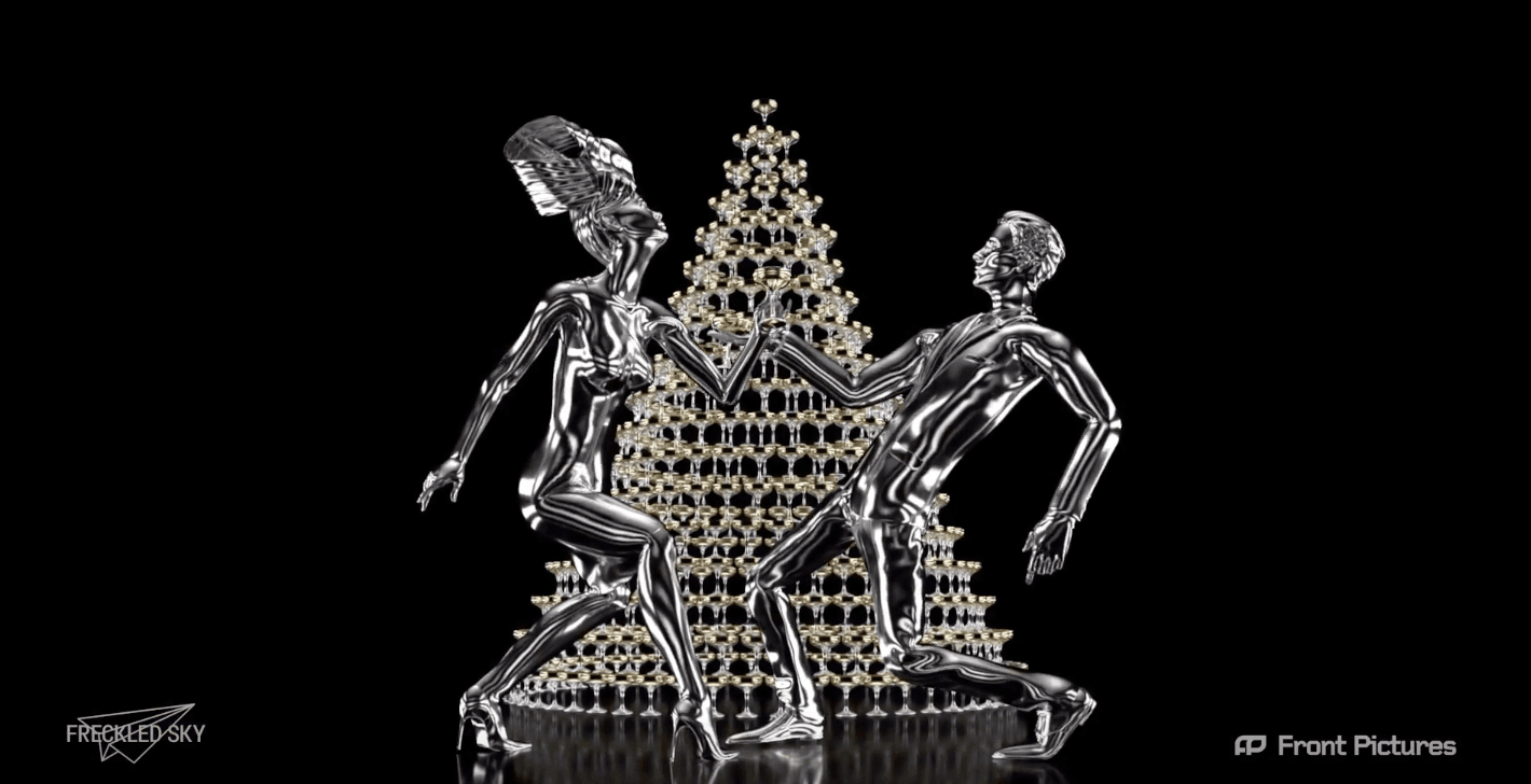 Computer generated images of a dancing duo showcased during a luxury car launch with multi-screen control, driven by Screenberry